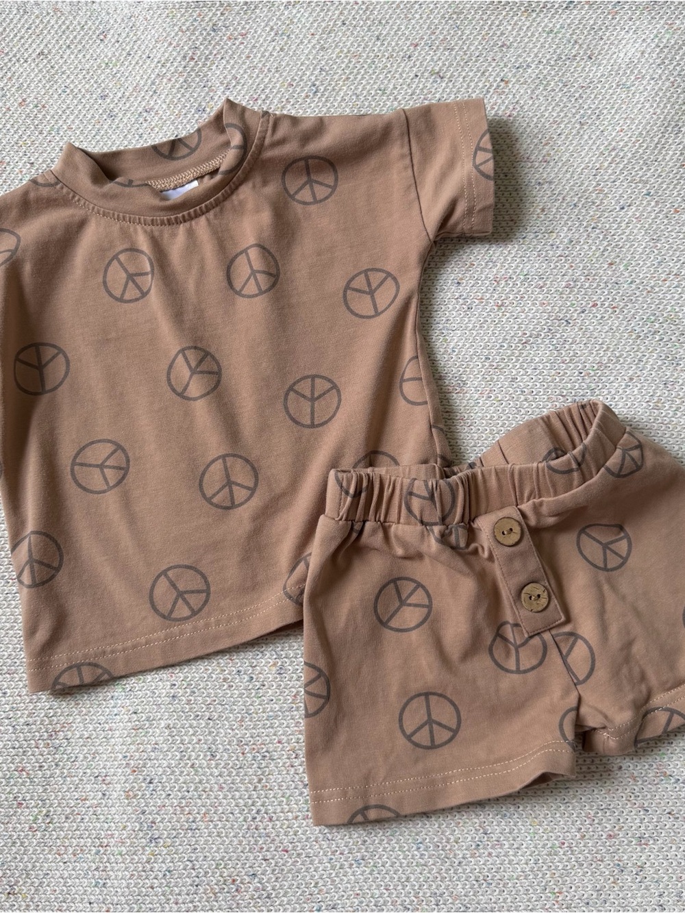 Mebie Baby Brown Peace Sign Tee & Shorts Set